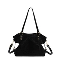 Schwarze Tote Bag mit Leopardenprägung, Goldbeschlägen und verstellbarem Riemen - Schwarz