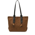 Borsa tote retrò marrone scuro con texture scamosciata e nappa etnica - Marrone