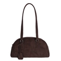 Minimalist dark brown suede-textured shoulder bag with slim straps and silver hardware - Brown