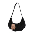 Borsa hobo nera in camoscio capiente con un grazioso ciondolo a forma di orsetto marrone - Con Ciondolo / Ebano