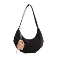 Borsa hobo scamosciata nera con tracolla regolabile e ciondolo a forma di cucciolo - Con Ciondolo / Nero