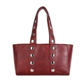 Retro burgundy tote bag with silver metal rivets and polished faux leather finish - Burgundy