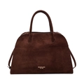 Bolso tote de ante marrón oscuro para mujer con forma de trapecio minimalista y asas - café