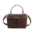 Mini brown woven texture box bag with gold double zippers and top handle - Coffee