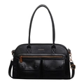 Black leather multi-pocket tote bag with adjustable strap and polished finish - Small Black