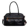 Retro black multi-pocket crossbody handbag with metallic zippers and textured finish - L Black