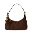 Sac hobo en daim marron foncé avec un charm cerise sur fond blanc pur - Sans Pendentif / Café