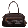 Vintage dark brown multi-pocket handbag in textured faux leather with golden hardware - Large Coffee