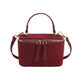 Burgundy box handbag with woven texture and dual zipper detail on white background - Burgundy