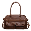 Vintage dark brown multi-pocket crossbody bag in matte synthetic leather with bronze hardware - Large Size Brown