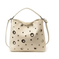 Sac seau beige avec œillets métalliques punk et bandoulière réglable amovible - Blanc