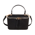 Black quilted suede vanity case with gold hardware and adjustable shoulder strap - Black