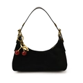 Sac à bandoulière noir givré rétro avec pendentif cerise rouge et détails dorés - Sans Pendentif / Noir