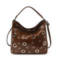 Borsa a secchiello vintage punk marrone scuro con borchie e tracolla regolabile - Marrone