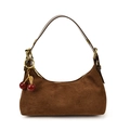 Sac hobo en daim marron avec boucle dorée et accessoire décoratif en forme de cerise - Sans Pendentif / Marron
