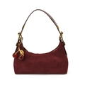 Sac hobo vintage bordeaux en daim avec pendentif cerise et boucle dorée chic - Sans Pendentif / Bordeaux