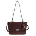 Borsa a tracolla marrone scuro con ciondolo in legno vintage e fibbia argento - Con Ciondolo / Marrone