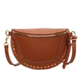 Vintage brown leather saddle bag with gold stud trim and adjustable crossbody strap - Brown