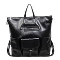 Grande borsa tote in pelle PU nera con tasche multiple per viaggi e pendolari - Nero