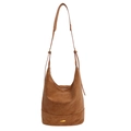 Borsa hobo marrone caramello in finta pelle scamosciata con tracolla e placca dorata - Marrone