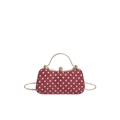 Vintage Handtasche in Burgund mit Punkten, goldenem Griff und Schulterkette aus Metall - Rot