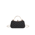 Mini Abendtasche mit Punkten, goldenem Strassgriff und Umhängekette für Damen - Schwarz
