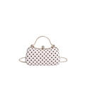 Retro-Mini-Handtasche mit Polka Dots, goldenem Griff und funkelndem Diamantverschluss - Weiß