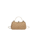 Khaki polka dot box clutch bag with gold handle and crystal orb clasp for women - Brown