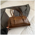 Borsa bowling marrone vintage in pelle con doppi manici e fibbie dorate - Marrone Senza Ciondolo