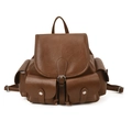 Sac à dos marron en similicuir avec plis, poches multiples et cordon de serrage - Marron