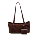 Retro dunkelbraune Tragetasche mit Wildlederstruktur und Mini-Tasche für Pendler - Braun