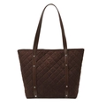 Bolso tote acolchado marrón oscuro con remaches plateados y gran capacidad de carga - café
