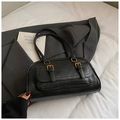 Retro black bowling shoulder bag with dual gold buckles and spacious interior design - Black without Pendant