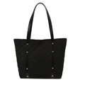 Bolso tote acolchado negro con tachuelas plateadas y correas de cuero para el gimnasio - Negro