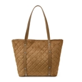 Bolso tote marrón acolchado con rombos y correas de cuero para uso diario casual - Caqui Oscuro