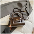 Vintage brown faux leather small square crossbody bag for women with top handle - Basic Style / Brown