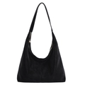 Klassische schwarze Hobo-Tasche aus Wildlederimitat mit elegantem goldenem Reißverschluss - Schwarz