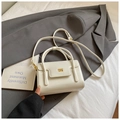 Retro cream white square handbag with gold lettering and adjustable shoulder strap - Basic Style / White