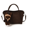 Dark brown suede bucket bag for women with a cute teddy bear charm and strap - With Pendant / Brown