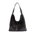 Bolso tote retro grande de cuero sintético marrón oscuro con correa ancha para mujer - café