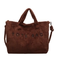 Καφέ κοτλέ τσάντα tote με κέντημα TOTE BAG και ρυθμιζόμενο ιμάντα ώμου - Καφέ