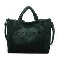 Σκούρο πράσινο κοτλέ τσάντα tote με κέντημα TOTE BAG και ρυθμιζόμενο ιμάντα ώμου - Πράσινο