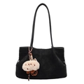 Bolso tote vintage negro de ante sintético con colgante de oso para uso diario - Con Colgante / Negro