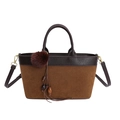 Borsa tote bicolore retrò con nappa di pompon e finiture in metallo dorato - Marrone