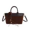 Borsa tote in camoscio marrone con accenti leopardati e nappina per uso quotidiano - Marrone