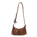 Borsa baguette in pelle scamosciata marrone con doppie tasche e dettaglio nappa - Marrone