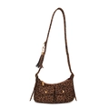 Borsa baguette trendy leopardata con doppie tasche frontali e dettaglio con nappa - Leopardo Marrone