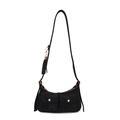 Borsa a spalla vintage in finta pelle scamosciata nera con doppie tasche e fibbie d'oro - Nero