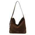 Grand sac bandoulière marron foncé en daim avec détails de coutures tressées vintage - Marron