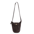 Sac seau minimaliste en daim marron foncé avec boucles dorées et bandoulière en cuir - Marron